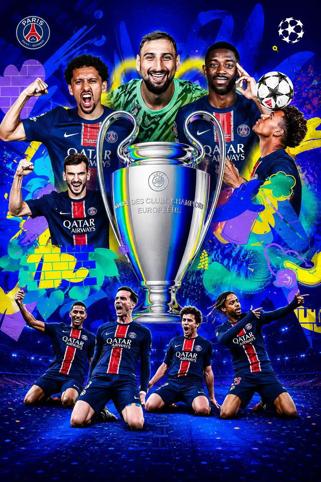 Jugadores del PSG con el trofeo de la Champions League